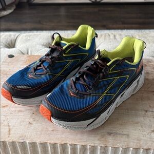 Hoka Clifton Men’s 11.5 Blue and Yellow Athletic Shoes